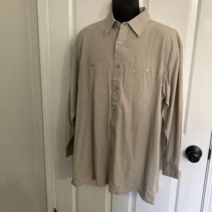 Oleg Cassini Men’s Long Sleeve Button Down Shirt, Tan Color, Size XXL